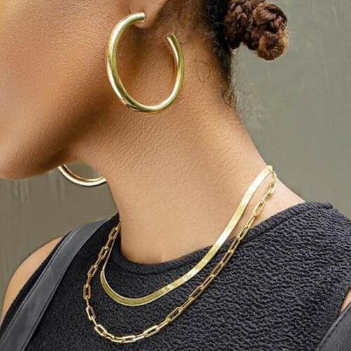 Fashion Hiphop 45mm Big Circle Creole Earring Anti-allergy Minimalist Thick Tube Semcircle Hoop Earrring Women Rock Jewelry