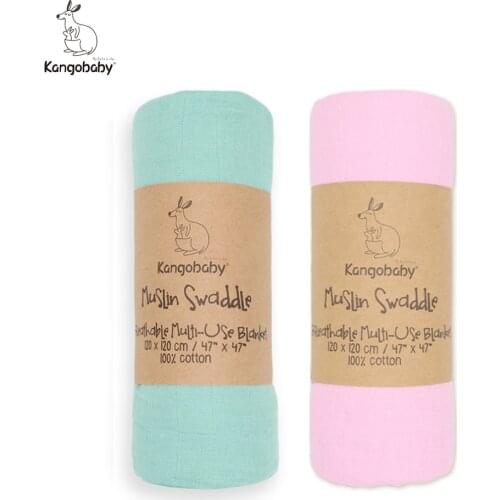 Kangobaby 120x120cm Muslin Swaddle Receiving Blanket Baby Diaper Wrap Floral Pattern #100% Cotton# 2-Pcs