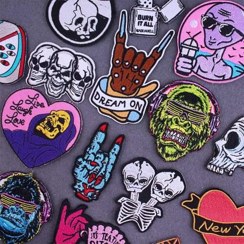 Skull Finger Patches For Clothing Grim Reaper Iron On Patches Hippie Embroidered Patches On Clothes Sticker Applique Cloth Patch