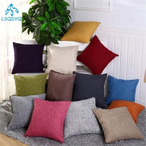 Decorative Throw Pillow Case Solid Double Side Cotton Linen Orange Blue Black White Yellow Lumbar Cushion Cover For Car Sofa