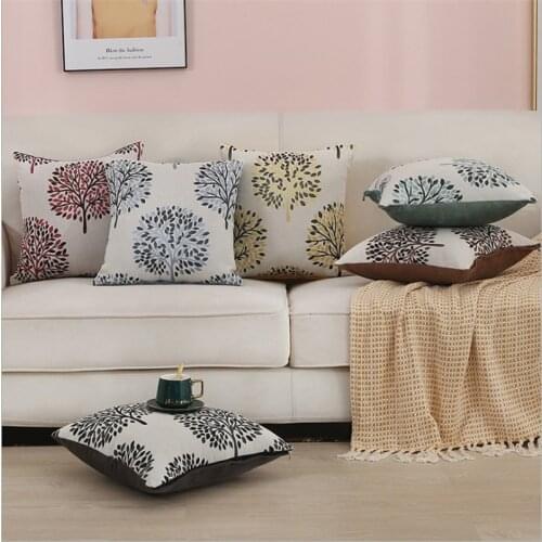 Blue Trees Jacquard Cushion Cover Home Decoration Geometric Pillow Cover Black Green Red Sofa Pillowcase Pillow Sham 45x45cm