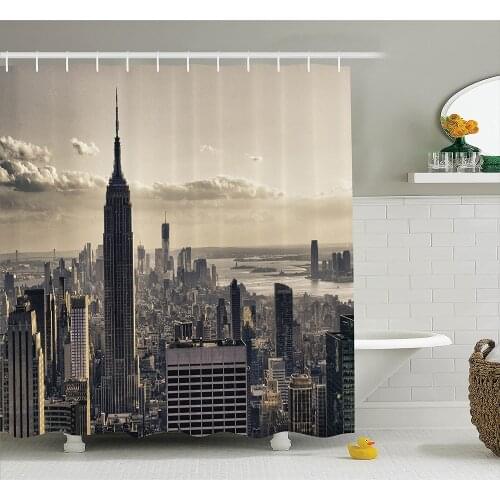 NYC Shower Curtain Aerial View of NYC in Winter Time American Architecture Historical Popular Metropolis Bath Curtains