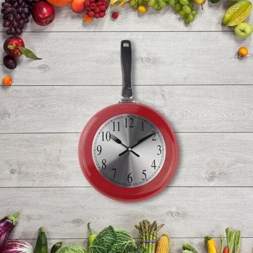 Frying Pan Design Hanging Wall Clock Kitchen Metal Clock Themed Unique Wall Watch for Home Room Decoration 10 Inch