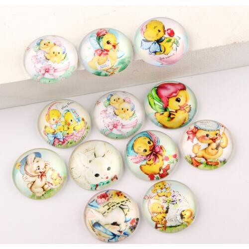 Reidgaller Mixed Easter Duck Photo Round Dome Glass Cabochon 10mm 12mm 14mm 18mm 20mm 25mm diy flatback jewelry findings