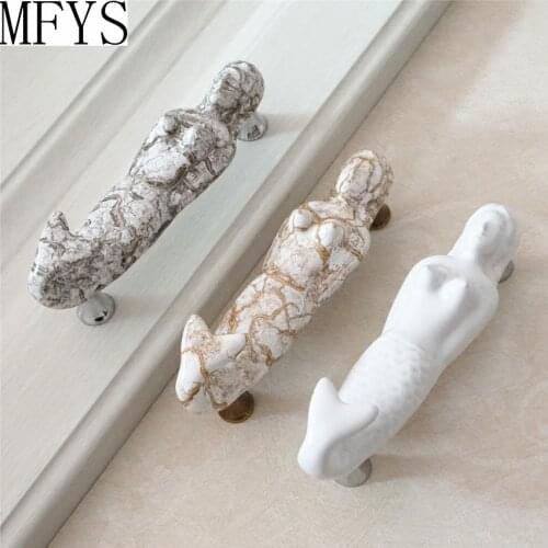 3.75" Mermaid Vintage Drawer Handles Pulls Crack Ceramic Drawer Handles Pulls Door Handles Kitchen Cabinet Pulls Handles 96mm