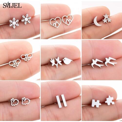SMJEL Lovely Small Stainless Steel arrings for Women Girls Fashion Puzzle Triangle Bar Snowflake Earings Jewelry Pendientes Gift