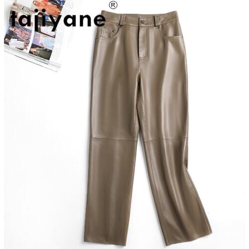 Tajiyane Streetwear Women Real Sheepskin Oversized Pants Genuine Leather Trousers Womenswear Korean Style Ropa Mujer TN2457