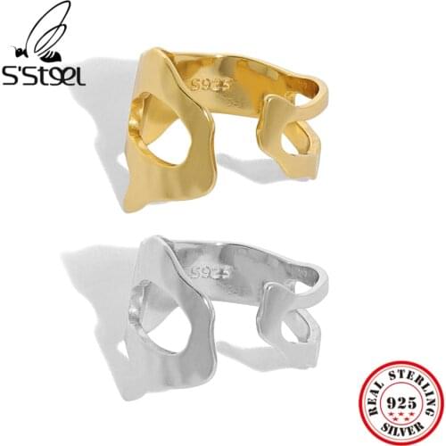 SSTEEL 925 Sterling Silver Simple Design Irregular Opening Ring Hollowed Texture Adjustable Gift For Women Wedding Jewellery
