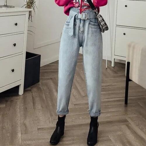 Thin trendy retro high-waisted denim womens loose straight straight pants Harun pants pipe pants baggy jeans women