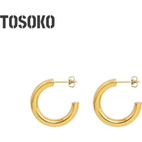 TOSOKO Stainless Steel Jewelry Hollow C-Shaped Plain Earrings And Simple Earrings For Women BSF469