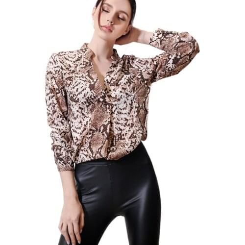 Spring and Summer New Snake Pattern Sexy Long-sleeved Shirt Female V-neck Chiffon Shirt