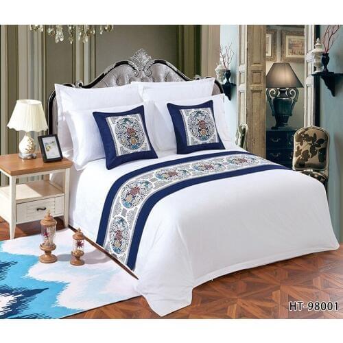 High-grade New Chinese Style Bird Ink Painting Hotel Bed Runner Hotel Koi Fish Cloud Landscape Painting Bed Flag