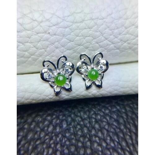 Natural green jasper Elegant lovely cute butterfly stud earrings Natural gemstone earrings S925 silver women girl gift jewelry