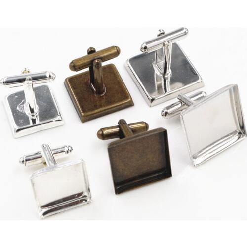 10pcs/ Lot Square 16mm,18mm,20mm, 3 Colors Plated Square Copper Cufflink Base Cuff Link Settings Cabochon Cameo Base