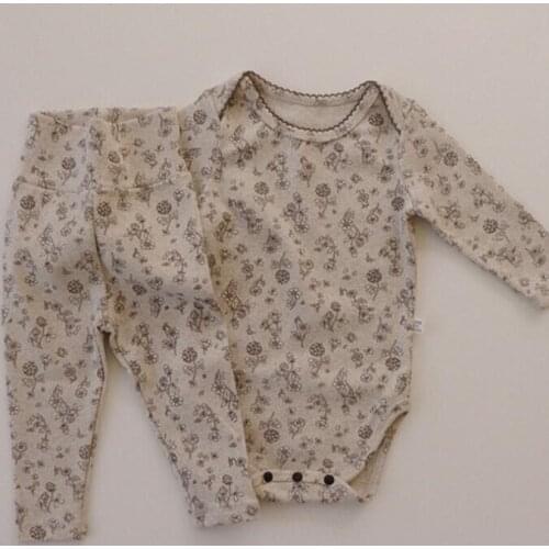 2021 New Girls Boys 2 Pcs Set Printed Rompers+Long Pants Cotton Autumn Fashion Babys Suits 6-24 Month XY71