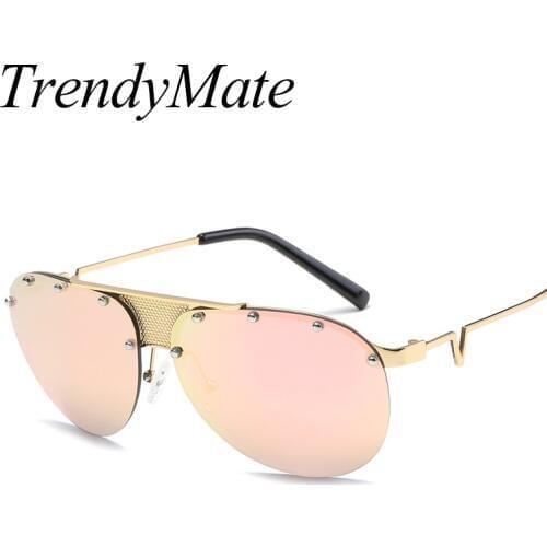 2018 Fashion Sunglasses Women Luxury Brand Designer Vintage Sun Glasses Female Rivet Pilot Glasses for Women Gafas Oculos 1041M