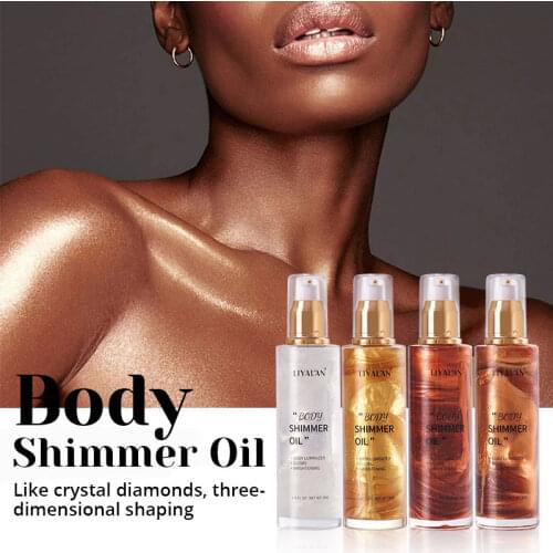 Bronze Glitter Shine Taning Body Shimmer Oil Glow Lotion Face Liquid Highlighter Illuminator Makeup Skin Foundation Primer