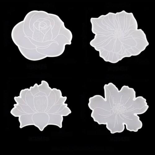 4 Pcs DIY Flower Shape Coaster Epoxy Resin Mold Handmade Cup Mat Silicone Mould