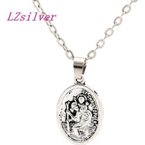50pcs Zinc Alloy ST Christopher Charms Pendant necklace Clavicle chain C12