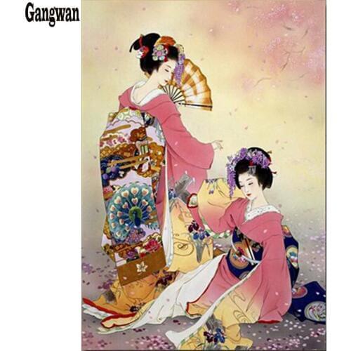 5D DIY Cross Stitch Full Square/round Diamond Painting japanese geisha 3d Embroidery Rhinestone Mosaic Kimono beauty Decor Home