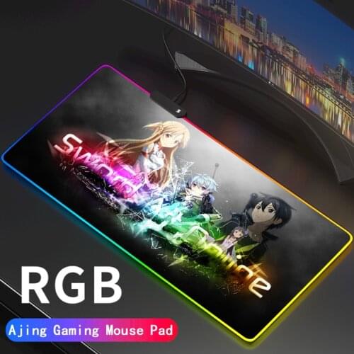 Gaming Mouse Pad Large 80x30/90x40cm Sword Art Online Rgb Mousepad Light Desk Mat Computer Gamer LED Backlight Keyboard Carpet