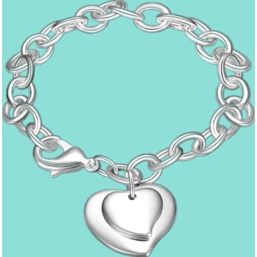 925 Sterling Silver Bracelet Jewelry Heart Card Bracelets For Women Men Charm Jewelry Party Gift