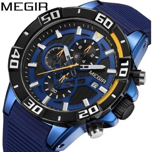 Megir Casual Luxury Chronograph Mens Sport Watch Quartz Fashion Silicone Strap Designer Brand Man Watches Waterproof Dropshippi
