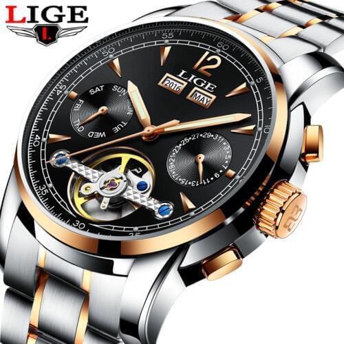 Top Luxury Brand LIGE Men tourbillon Mechanical sports Watch Men Fashion Automatic watch Man Waterproof clock Relogio Masculino