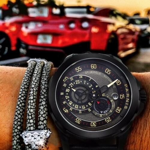 Parnis 44mm Men Watches Luxury Brand Automatic Mechanical Watches Luminous Waterproof Calendar Sport Design Wristwatch Mens