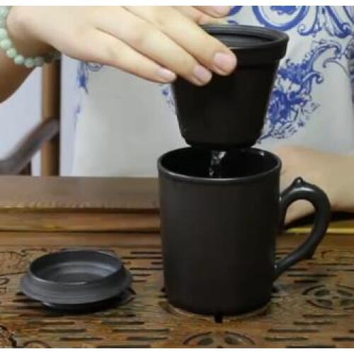 Yixing teacup, Genuine handmade, with liner filter, purple clay cup, puer, oolong, 350ml, onsale
