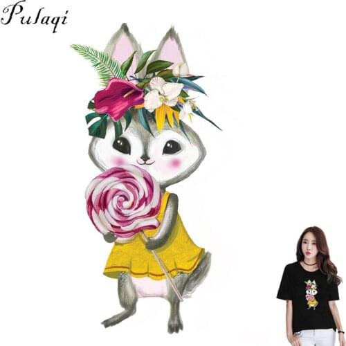 Pulaqi Flower Rabbit Lollipop Iron-On Transfers Vinly DIY Wreath Patch Heat Thermal Transfer Parch For Clothing Decoration E