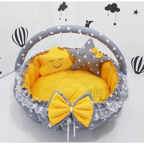Jaju Baby Gray Stars Baby Play Mat Babynest Play Mat Baby Nest, bedside, baby chaise lounge, portable baby bed, port