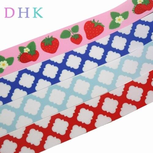 DHK 1.5'' 50yards strawberry quaterfoil printed grosgrain Ribbon Accessory hairbow headwear DIY material 38mm S1060