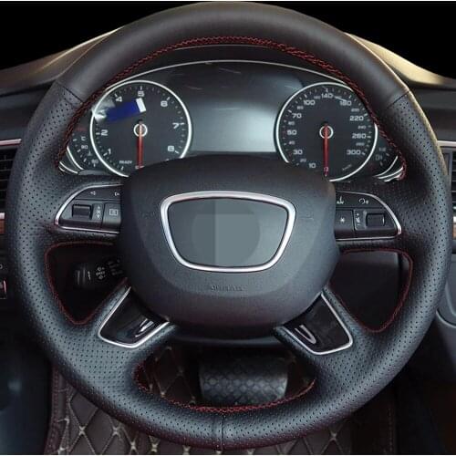 DIY Black Faux Leather Car Steering Wheel Cover For Audi A3 A4 2013-2018 A6 2005-2018 Q3 2012-2018 Q5 Q7 2013-2018
