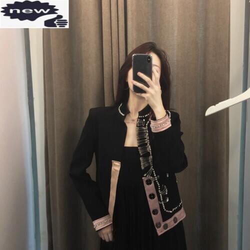Designer Stand Collar Suit Jacket Office Ladies Patchwork Open Stitch Short Coat Autumn Women Slim Fit Diamonds Elegant Jackets