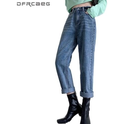 Boyfriends Ripped Ankle-Length Jeans Woman 2021 Autumn High Waist Streetwear Ladies Vintage Denim Harem Pencil Pants Female