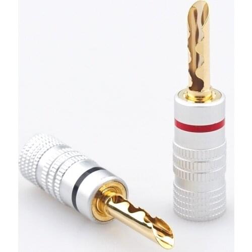 HiFi Audio Line Adapter Speaker Cable Banana Plug 5mm Solder-Free Gold Plated Connector - ( 8 Pcs )
