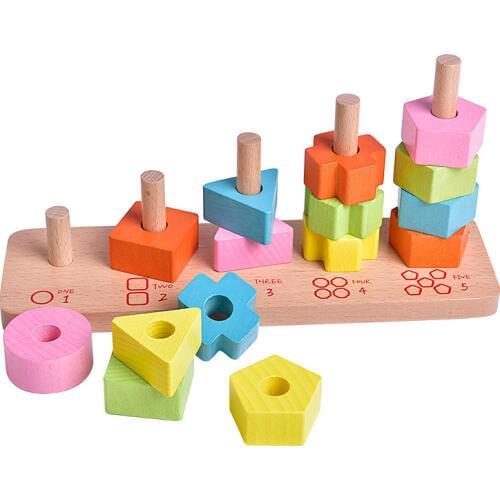 Toy Woo New Wooden Geometric Figure Sleeve Column Baby Intelligence Wooden Childrens Educational Toys Shape Matching Block