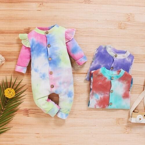 Newborn Infant Baby Girls Clothes Long Sleeve Rainbow Tie-Dyed Ruffle Romper Jumpsuit 3 6 12 18 Months ropa recien nacido