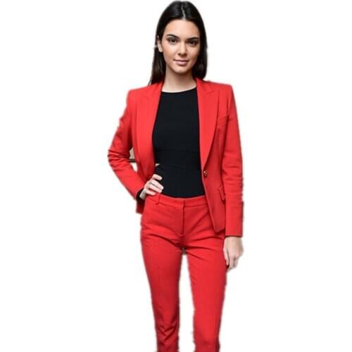 Red Women Business Suits Formal Work Wear Office Uniform Styles Ladies Elegant Pantsuit Female Trouser 2 Piece Suits Custom Made