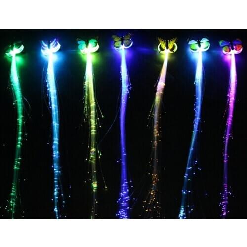 Colorful butterfly glow braids flash braids led optical fiber hair birthday party entertainment cheer props