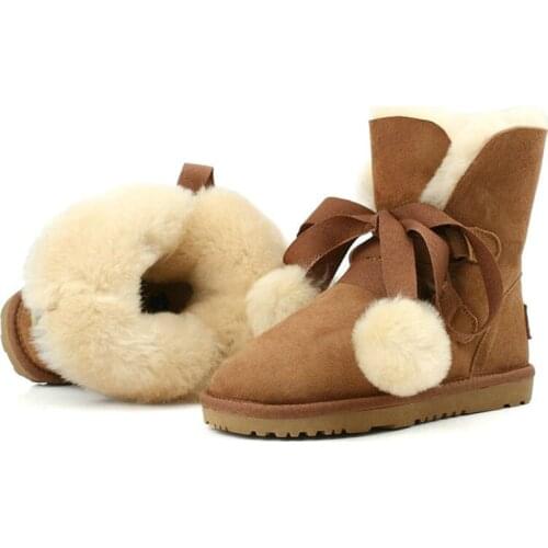 2020 fashion lace up snow boots for women bootlace real sheepskin leather natural wool fur lined girls winter shoes 100% Natural