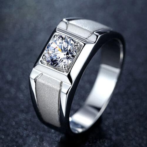 Real 925 Sterling Silver Mens Ring Luxury Proposal Platinum Big Diamond Engagement Wedding Classic Delicate Trendy Fine Jewelry