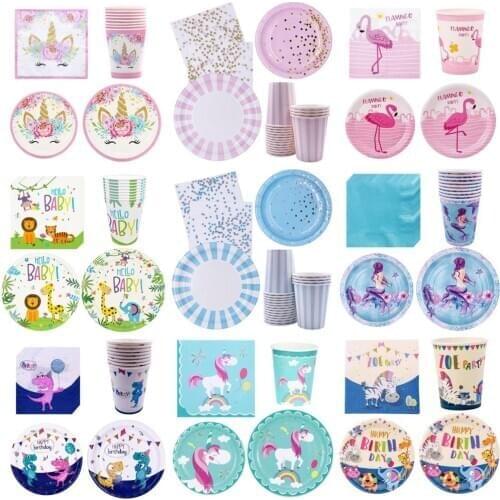 Birthday Decoration Disposable Party Tableware Set Paper Plate Cup Happy Birthday Party Decorations Kids Adult Party Supplies