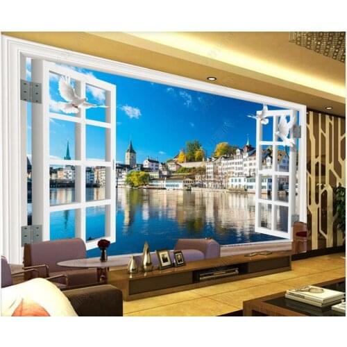 Custom mural 3d photo wallpaper on the wall Window European Riverside City Scenery living Room wallpaper for wall 3 d in rolls