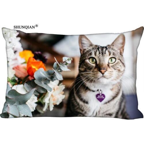Custom cat and flower Printed Pillowcase Home Living room cushion Rectangular Silk Pillowcase Two Sides More size