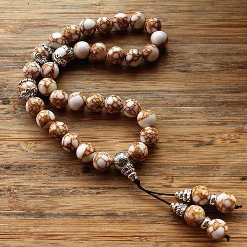 New 10mm White Stone Bead 33 Prayer Beads Islamic Muslim Tasbih Allah Mohammed Rosary for women men