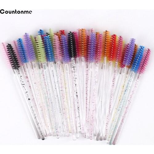 500 Pcs/Pack Disposable Eyelash Brush Eyebrow Makeup Brush Diamond Crystal Handle Multiple Color Eyelash Extension Supplies