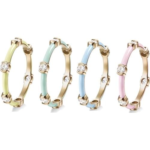 Pastel Enamel CZ Eternity Band Ring Gold Color Colorful 2021 Summer Hot Stacking Full Finger Engagement Bands
