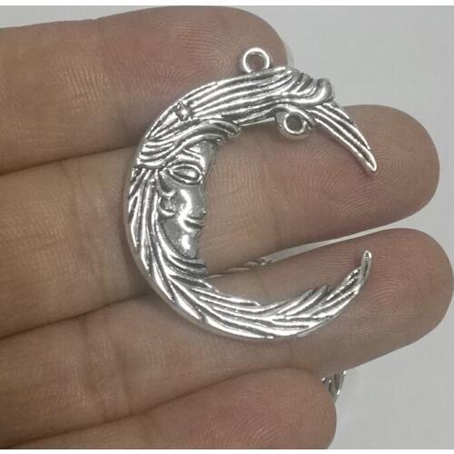 JAKONGO Antique Silver Plated Moon Face Charm Pendants for Jewelry Accessories Making Bracelet Findings DIY 39x34mm 5pcs/lot